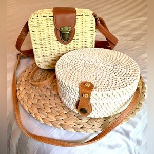 Square & Round Rattan Crossbody Shoulder bags